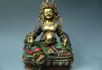 daina voge perlas S0834 Tibeto Grynas Bronzos Gild apdaila turkio, koralų geltona Jambhala Budos Statula