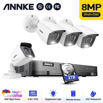 ANNKE 4K Ultra HD DVR 8CH Rinkinys H. 265+ VAIZDO Kameros Apsaugos Sistemos 4PCS 8MP IR Lauko Naktinio Matymo Vaizdo Stebėjimo Kamera Rinkiniai
