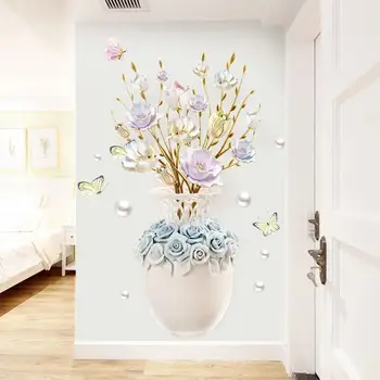 3D Sienų Lipduko Iškilumo Vaza Spalvos Gėlių Miegamojo Tapetai lipnios Vandeniui Lovos, Miegamojo Fone Dekoro Plakatas