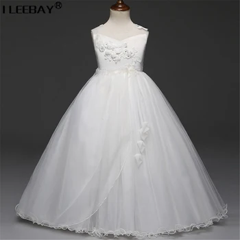 Elegantiškas Vestuvių Suknelės Jaunesniųjų Mergaičių Chilren Bridesmaid Vestido BigGirl Gėlių vakarinę Suknelę Mergina Mados Tiulio Tutu Kostiumas