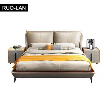 RAMA DYMASTY natūralios odos minkštą lovą, modernaus dizaino lova/ mados karalius/karalienė dydžio miegamojo baldai