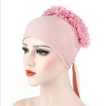 Naujas Moterų Atsitiktinis Skrybėlės Gėlių Nėrinių Kepuraitė Lady Turbaną Skrybėlę Pavasario Vasaros Bžūp Musulmonai Chemo Bžūp Gėlių variklio Dangčio