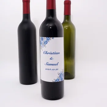 Mėlynos Gėlės Asmeninį Vyno Butelis Dekoratyvinis Klijuojamas Lipdukas Šalies Naudai Užsakymą Jaunavedžių Gimtadienio Etiketės