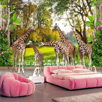 beibehang Užsakymą foto tapetai, freskos gyvūnų pasaulyje žirafa namų ir miško vaikai stereo 3D fone sienos dokumentų namų dekoro