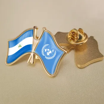 Jungtinių Tautų ir Nikaragva Kirto Dviguba Draugystė Šaligatvio Sagė Emblemos Atvartas Smeigtukai