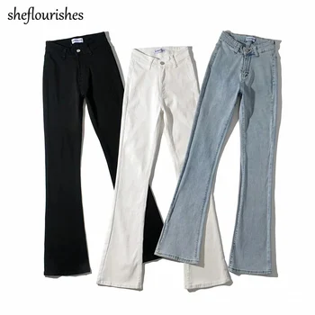 Vintage džinsai moterų mados džinsinio audinio kelnės korėjos vasaros kelnės moterims aukšto juosmens flare džinsai juoda balta kelnės mėlynos streetwear