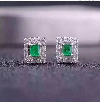 Smaragdo auskarai Nemokamas pristatymas Gamtinių nekilnojamojo smaragdas 925 sterlingas sidabro Fine jewelry