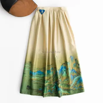 2023 naujas kinų stiliaus moterų retro hanfu sijonas gradientas spalvų dizainas zen sijonas laisvo stiliaus elegantiškas spausdinti moterų ilgas sijonas g521