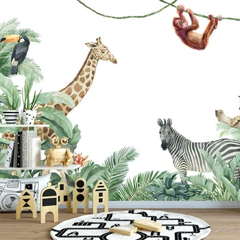 Užsakymą bet kokio dydžio Akvarelė Džiunglių Darželio 3d tapetai, freskos Animacinių filmų Gyvūnų 3D tapetų Freskomis dėl Vaikų, Vaikų Kambario Lipdukas Meno