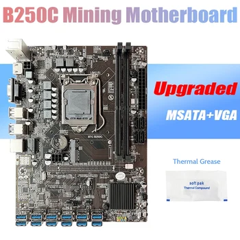 B250C BTC Kasybos Plokštė Terminis Tepalas 12XPCIE Su USB3.0 GPU Lizdas LGA1151 DDR4 MSATA Už ETH Miner Plokštė