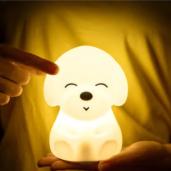 Šuo Naktį LED Šviesos Palieskite Jutiklį Nuotolinio Valdymo 16 Spalvų, šviesos srautą galima reguliuoti Laikmatį Įkrovimo Silikoninis Mažylis Lempa Vaikams, Kūdikių Dovanų