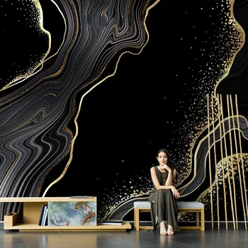 Pritaikyti 3D Tapetai, Prabangus Sieninis Juodo Marmuro Sienų Dangos TV Foną Gyvenimo Kambario, Miegamasis