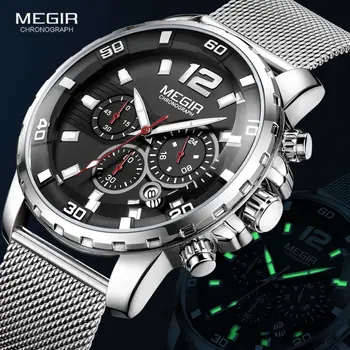 MEGIR Chronograph Kvarcas Laikrodžiai Vyrų 2020 Prabanga Top Brand Karinės Sporto Vandeniui Laikrodis Vyrų Tinklinio Dirželis Žiūrėti Laikrodis