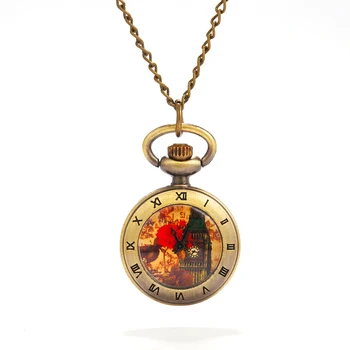 0 Didelės bronzos raudona bell bokštas Romos masto kišenėje žiūrėti asmenybės kūrybos retro dovana kvarco kišeninio laikrodžio su karoliai