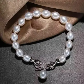 spalvingas 9-12mm pietų jūros baroko balta perlų apyrankė 7.5-8