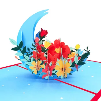 10vnt Gėlių Krepšelis Mėnulis Rankų darbo Origami 3D Pop-UP atvirukas Kvietimas, Atvirukas Nori Vestuvių, Gimtadienio, Kalėdų Dovanų Šalis