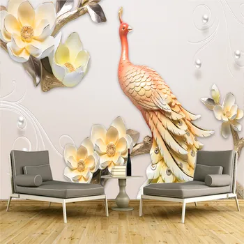 Individualizuotos fono paveikslėlį 3D didelės sienos, modernus minimalistinio 3D reljefo povas magnolia gėlių fone sienos