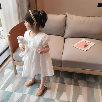 Nauja Vasaros Vaikai Suknelė Mergaitėms Medvilnės Baltoji Princesė Suknelės trumpomis Rankovėmis Vaikų Drabužių Mados Kūdikių Drabužiai 2021