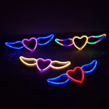 Angelas sparnų LED Neonas Pasirašyti Šviesos Šventė Kalėdos Šalis Romantiška Vestuvių, vaikų brithday šalis Dekoro Namai, Miegamojo Sienų Dekoras