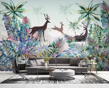 Custom 3D tapetai, freskos ranka-dažytos Šiaurės tropinių augalų miško kraštovaizdis, briedžiai šviesos prabanga, sienų apdaila dažymas