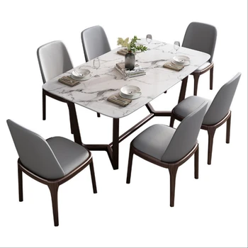 Šiaurės minimalistinis stalas ir kėdė derinys italijos mažosios valgomasis stalas stačiakampio formos marmuro, medžio masyvo valgomojo stalas