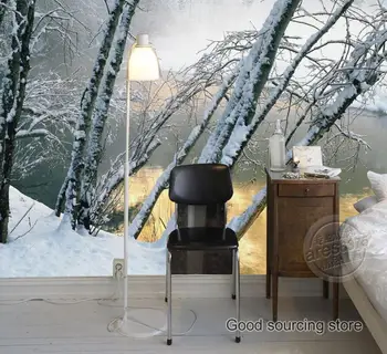 žiemos sniegas akyse ežero medienos sofa-lova, TV foną, foto tapetai