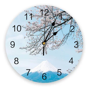 Cherry Blossom fudzijama Mėlyna Augalų PVC Sieninis Laikrodis Modernaus Dizaino Namų Dekoro Miegamasis Silent Oclock Žiūrėti Siena Už Kambarį