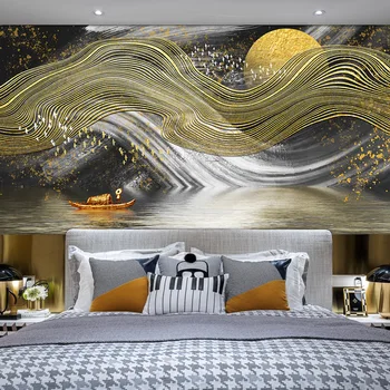 3D Tapetai Aukso Linijų, TV Foną Užsakymą Freskomis Tapetai Kambarį Apdailos Miegamasis