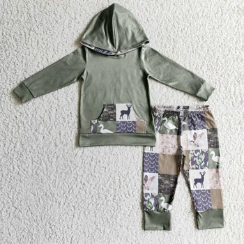BLP0133 berniukas elnias ilgomis rankovėmis hoodie ir jogger kelnes 2pieces nustatyti, su kišenėje