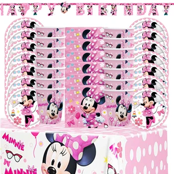 Minnie Mouse Šalies Atsargų, Įskaitant Minnie Mouse Plokštės, Puodeliai, Servetėlės, Staltiesė Minnie Mouse Gimtadienio Dekoracijos