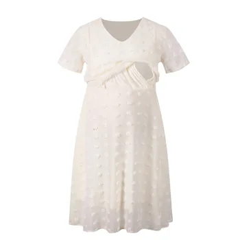 Moterų Elegantiškas Motinystės Suknelė Smėlio spalvos Balta maitinimas Krūtimi, Nėštumas Atsitiktinis Suknelės Gėlių Slaugos Suknelė
