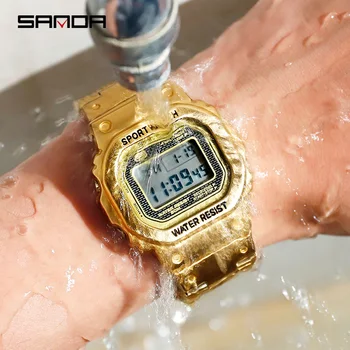 SANDA Top Brand LED Skaitmeninio Laikrodžio Prabangių Vyrų Laikrodžiai 5ATM Atsitiktinis Vandeniui Laikrodis Plieno Laikrodis Relogio Masculino