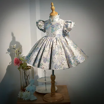 Kūdikių Mergaičių Pasakos Šviesiai Pilka Gėlių Spausdinti Suknelė Hanfu Senovės Apranga Liaudies Gimtadienio Suknelė Vaikai Tango Kostiumas Kinų Stiliaus Šokių Dovana