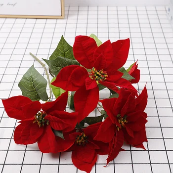 Dirbtinės Gėlės, Dekoravimo, Modeliavimo Raudona Poinsettia Puokštės Vestuves Namų Dekoro