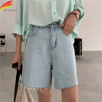 Streetwear Džinsinio Šortai Moterims Korėjos Stiliaus 2021 M. Vasarą Medvilnės Mėlyna Pločio Kojų Džinsai, Šortai Moteriška Aukšto Juosmens Atsitiktinis Trumpas Feminino