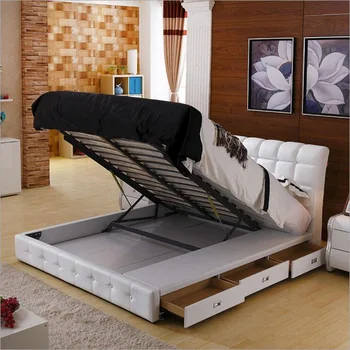 Aukštos kokybės gamykla kainos royal didelis karalius dydžio natūralios odos minkštas lova 2 asmenims miegamojo baldai, minkštos lovos a1246
