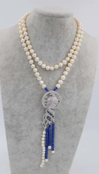 gėlavandenių perlų balta apvalūs karoliai 8-9mm 36inch mėlyna raudona jades povas didmeninė karoliukai gamtos dovana nuolaida FPPJ FPPJ