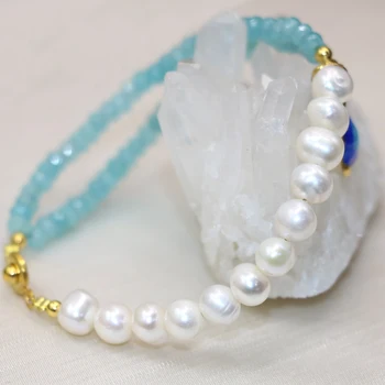 Karšto pardavimo mados moterų natūralus baltas perlas 8-9mm amazonitas 2*4mm abacus karoliukų apyrankę & bangle elegantiškas papuošalai 7.5 colių B2993