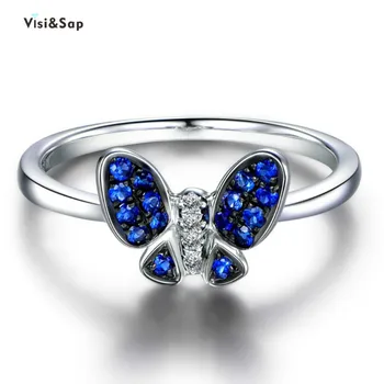Visisap Elegantiškas Mėlynas Drugelis Žiedų Moterų Sapphira Cirkonis bižuterijos Vestuvės Žiedas Priedai B2175
