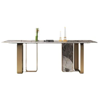 Aukštos kokybės prabangus modernaus minimalistinio šiferis stačiakampio formos valgomojo stalas, valgomojo stalas, nustatyti muebles marmuro valgomasis stalas
