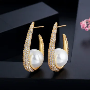 Bilincolor madinga prabanga dubajus golden white pearl korėjos vestuvių ponios auskarai moterims