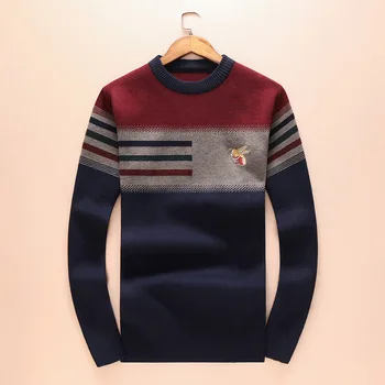 Naujas 2018 m. Vyras Prabanga Žiemos džentelmenas siuvinėjimo Bitės Dryžuotas Megztiniai Laisvalaikio Megztiniai megztinis Azijos Kištuko Dydis Aukštos kokybės Drake H7