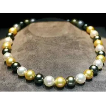 8-9.6 mm gamtos tahitian juoda spalvotų apvalių perlų vėrinį 925 sidabras