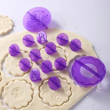 14Pcs Įvairių Gėlių Spausdinti Pelėsių Širdies Cookie Cutter Plastiko Sausainių Peilis, Kepimo Vaisių Pyragas Virtuvės Įspaudas Spausdinimo Įrankiai