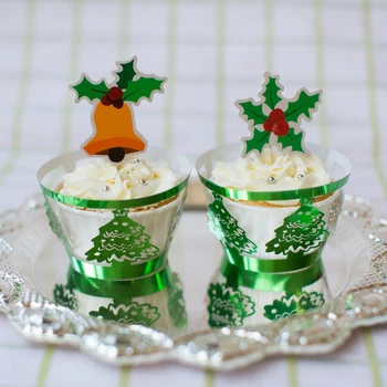 Nemokamas Pristatymas žalia Kalėdų eglutė sidabro popieriaus cupcake įpakavimo popieriaus mini keksiukai taurės tortas šalies kepimo puodeliai wrapper