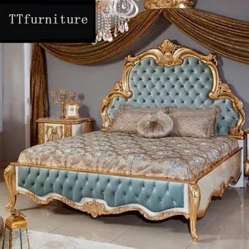 šiuolaikinės europos italų medžio masyvo lova Mados Raižyti prabangus prancūziškas miegamojo komplektas baldai king size jxj17