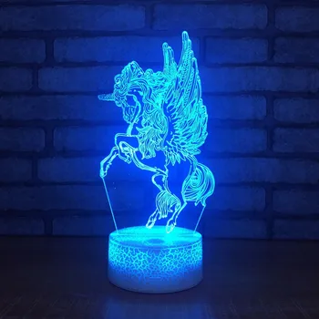 7 Spalvų LumiParty Vienaragis lempos Arklių LED 3D Naktį Šviesos Dekoratyvinės Remote Touch 