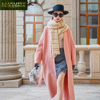 Plius, Vilna, Kailis Moterų Dydžio, Žiemos Moteris Paltai 2021 Mados Ponios Ilgas Vilnonis Jackst + Diržas Elegantiškas Rudenį Abrigos 1808