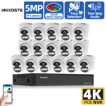 H. 265+ 16CH 4K HD 5MP Saugumo Kameros NVR Rinkinys, Lauko AI Veido Spalva Naktinio Matymo IP Kameros su POE CCTV Vaizdo Stebėjimo Sistemos