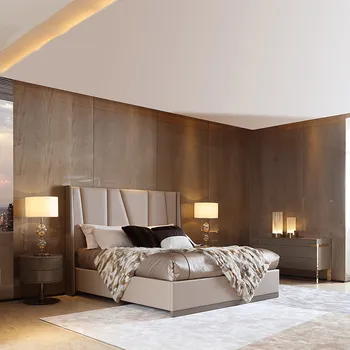 Šviesos prabangių medžio masyvo lova miegamajame Europos stiliaus vestuvių lova, minkštas paketo dvigulė lova villa modernus aukštos klasės baldai C11